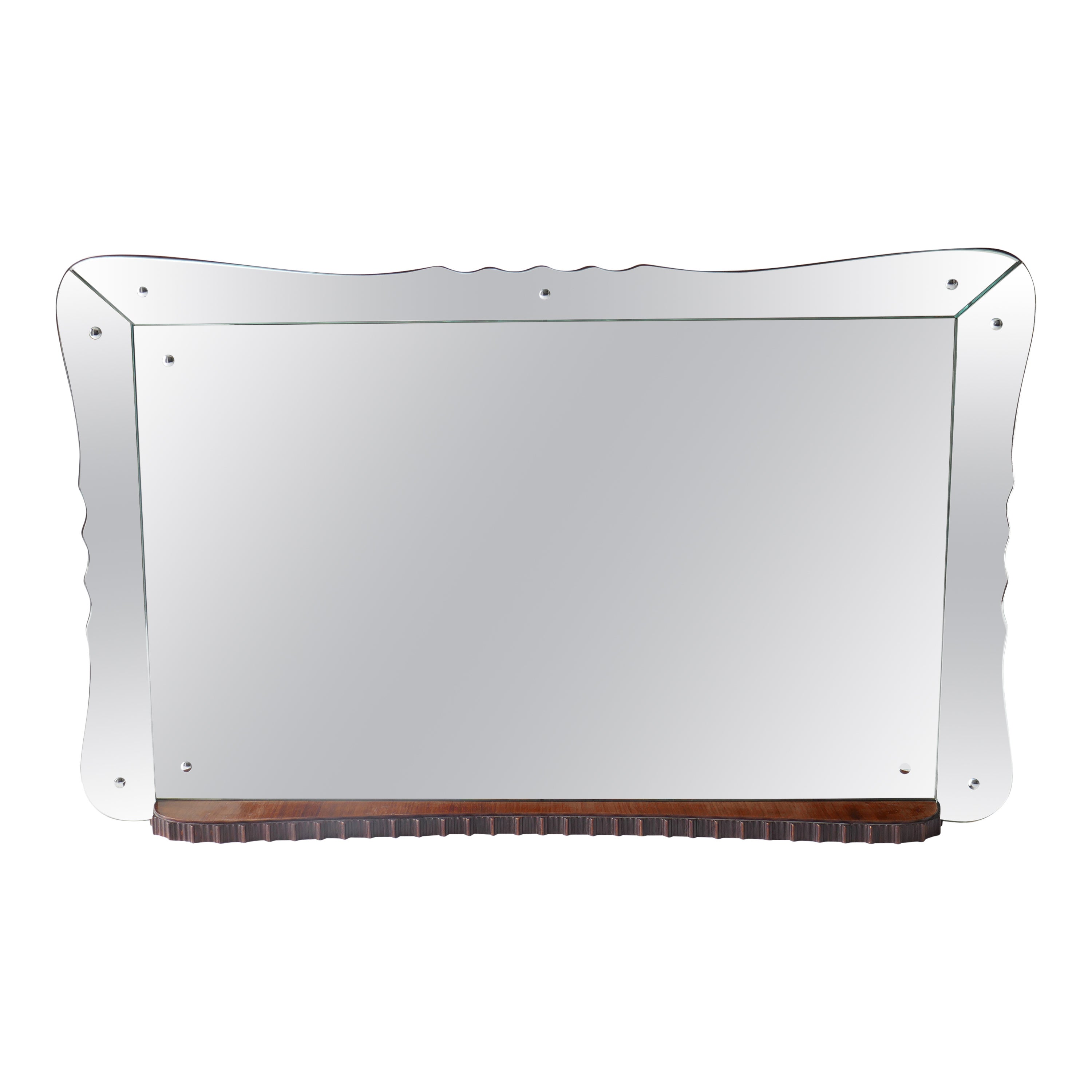 Large Landscape Mirror with Angled Tray Mirror Frame and Wood Tablet, Italy 1940 For Sale