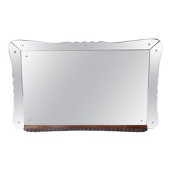 Used Large Landscape Mirror with Angled Tray Mirror Frame and Wood Tablet, Italy 1940