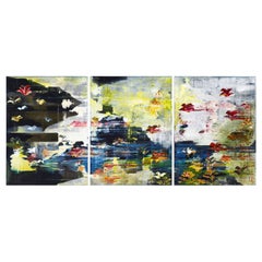 Large scale contemporary impressionistic triptych portraying the season of Fall