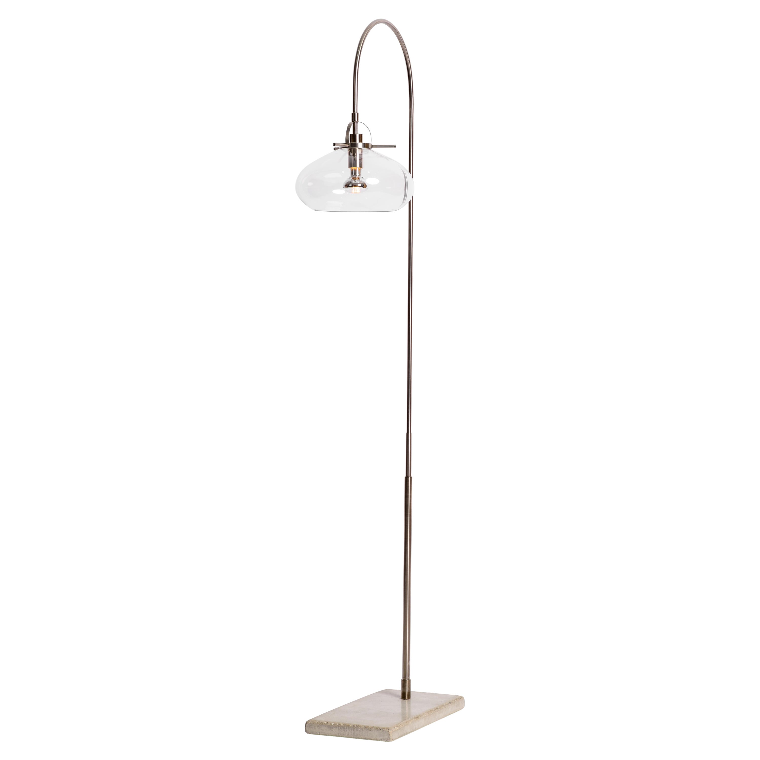 Art Deco inspired Floor Lamp with Glass Shade and Concrete Base For Sale