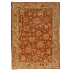 Floral Modern Turkish Oushak Handmade Wool Rug with Copper Color Field