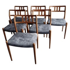 Six Niels.O Moller 78  Chaises de salle à manger teck de J.L. Mollers en sièges en cuir gris