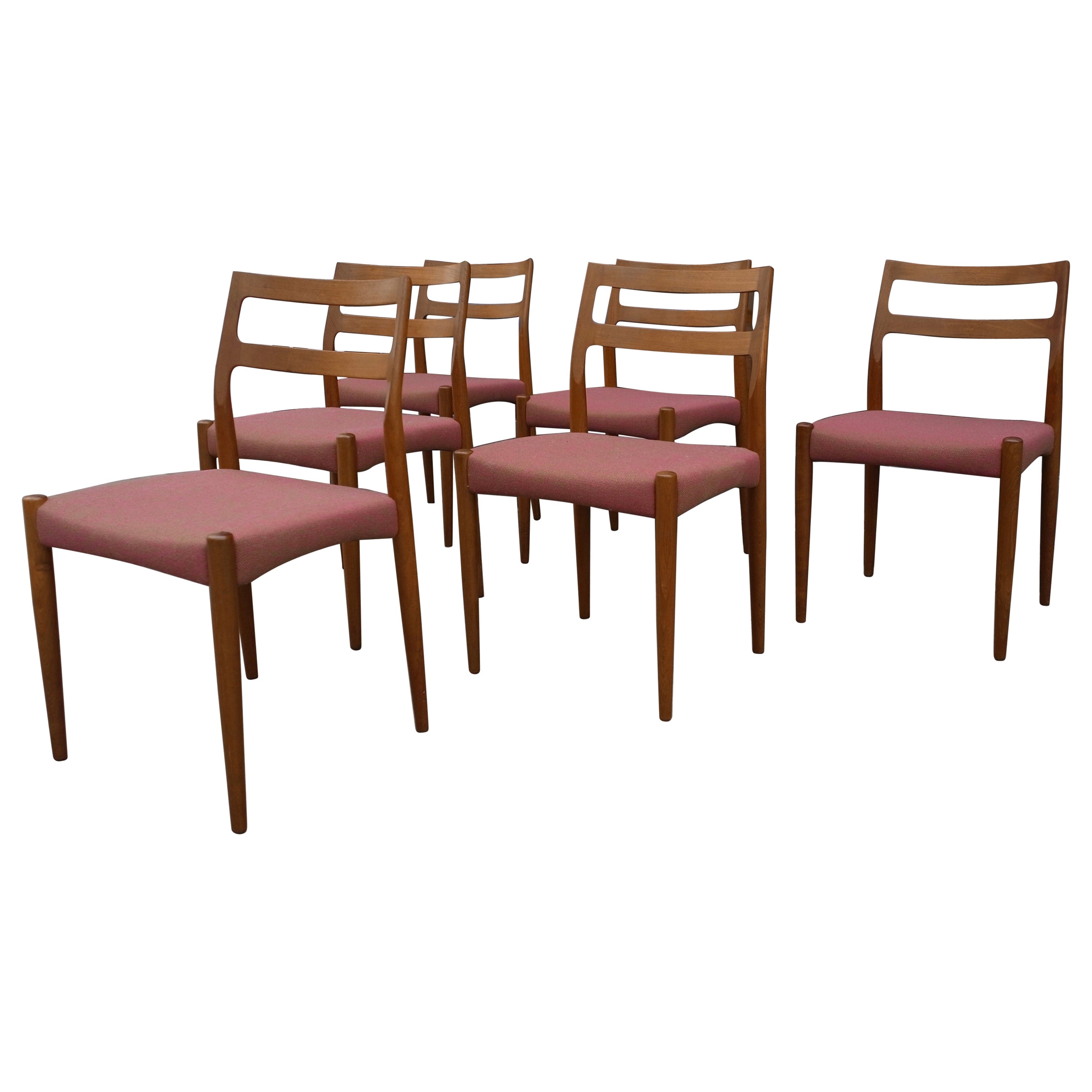 Six chaises de salle à manger danoises vintage en teck des années 1960 par Johannes Andersen en vente