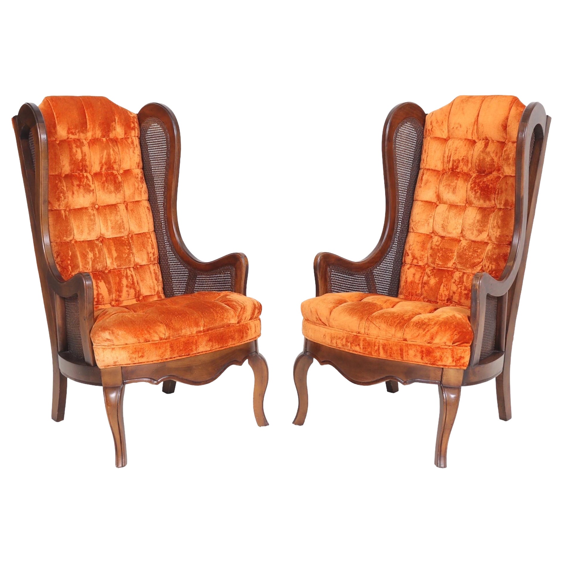 1960s Caned Wingback Chairs by Lewittes Furniture Company