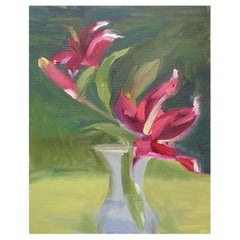 Vintage Impressionist Red & Pink Floral Still Life Painting