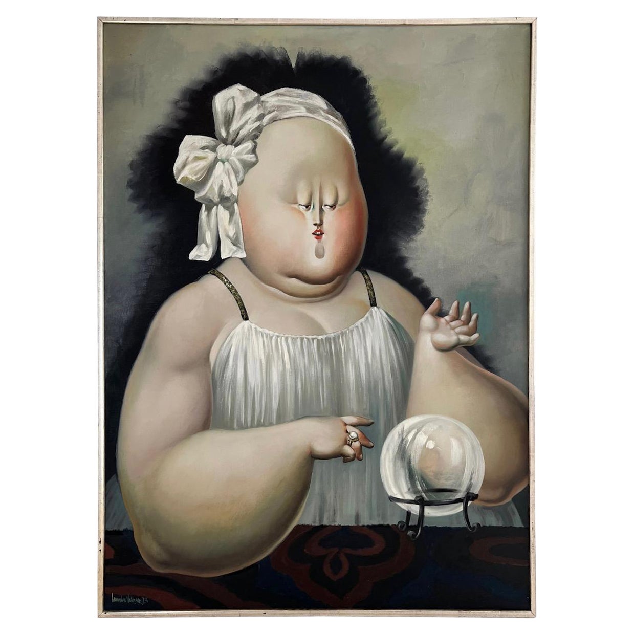 Peinture à l'huile sur toile de portrait d'une femme voluptueuse, Leandro Velasco, 1973