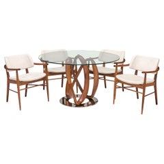 Porada Walnut & Glass Infinity Dining Table and Set of 4 Nissa Dining Chairs