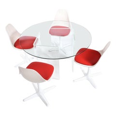 Restored Vintage Round Lucite Table Dining Set with 4 Burke Tulip Chairs