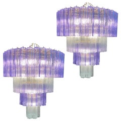 Charming Pair Italian Amethyst & Clear Chandeliers by Valentina Planta, Murano