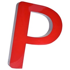 Vintage Mid-century Red Neon Acrylic Led "P" Letter Advertisement Light