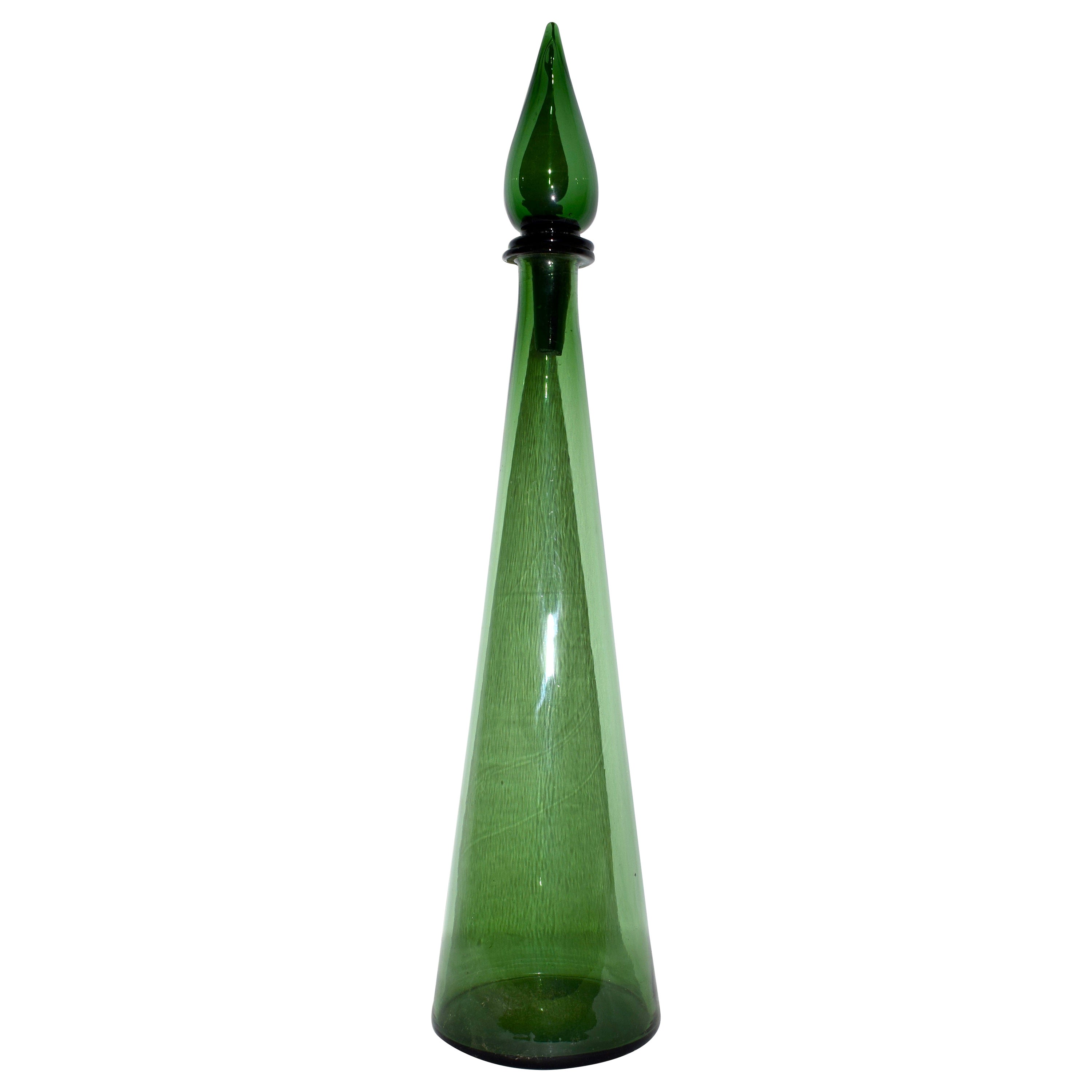 Mid-Century Empoli Italian Green Genie Glass Bottle Decanter