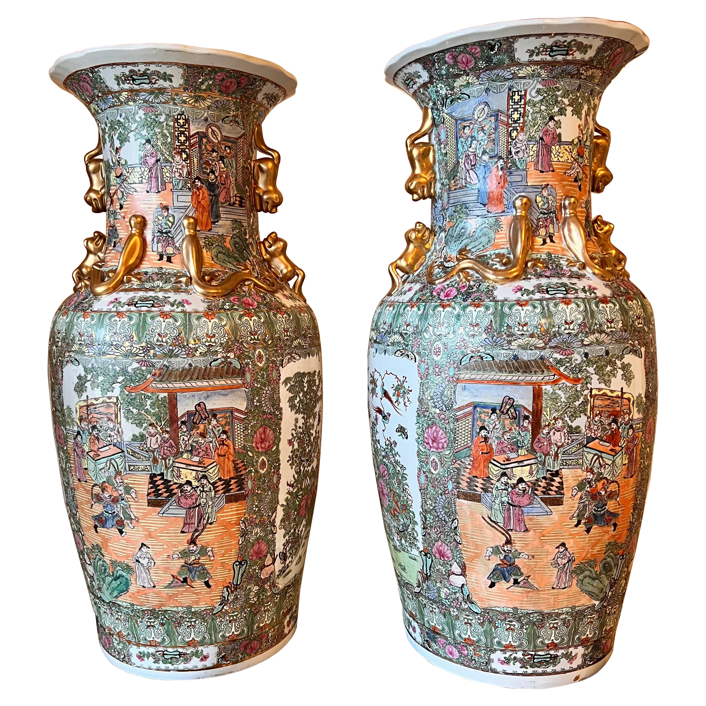 Large 19th Century Chinese Canton Ceramic Vases / Lamps with Signature For  Sale at 1stDibs