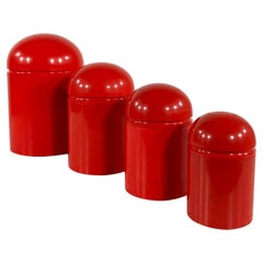 Set of 4 Red Domed Containers by Anna Castelli for Kartell, 1970s