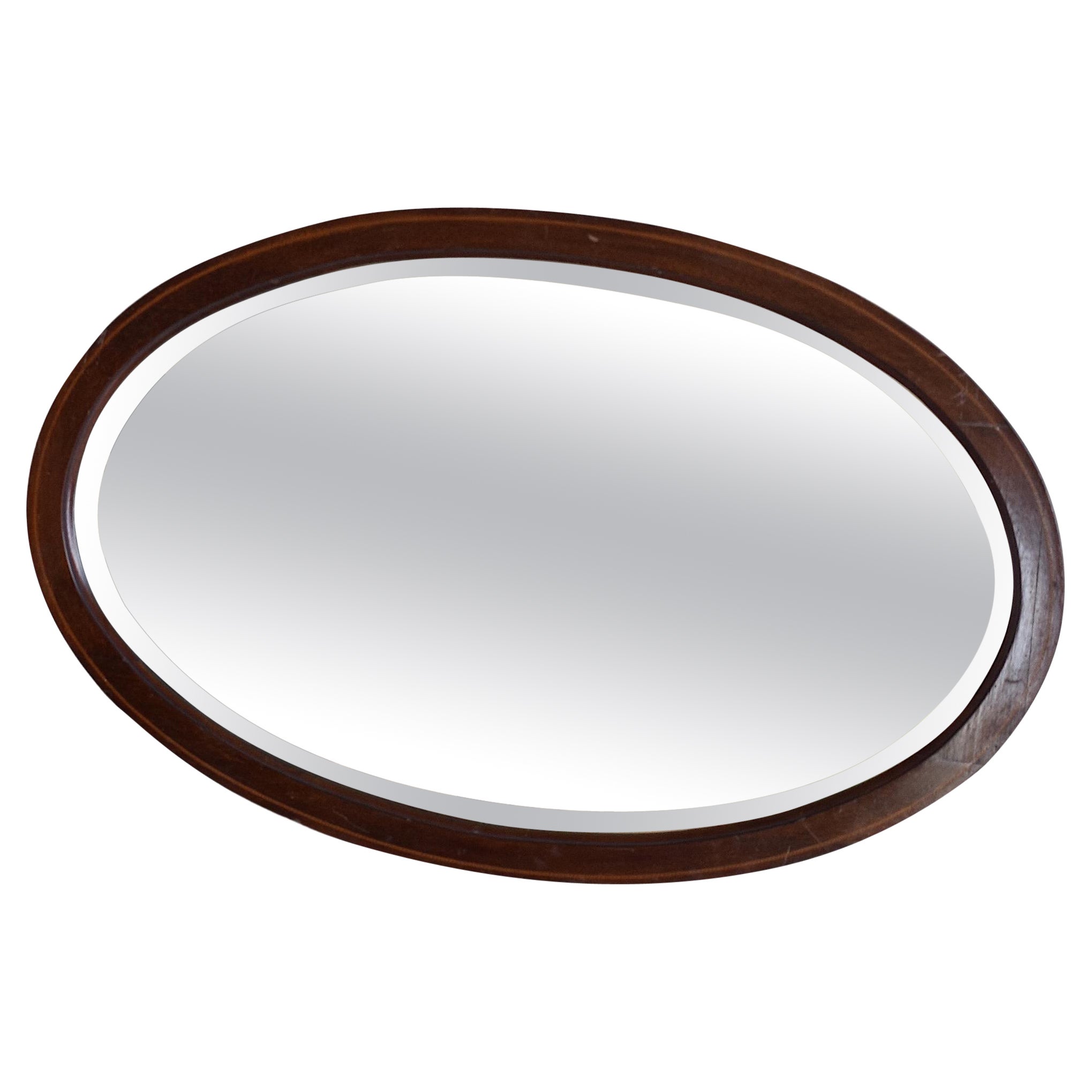 Antique Edwardian English Mahogany Oval Mirror