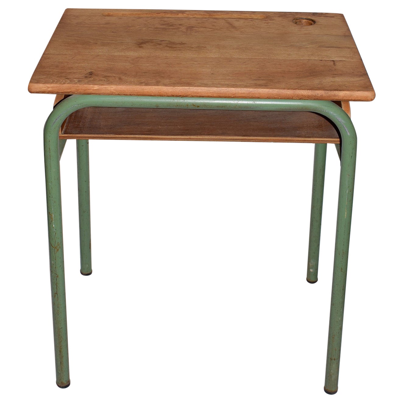 Mid-Century Tubular Metal and Wooden Top School Desk, Industrial in Design