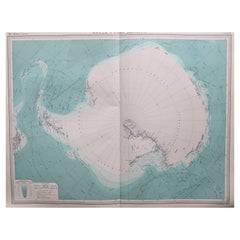 Large Original Vintage Map of the South Pole, circa 1920