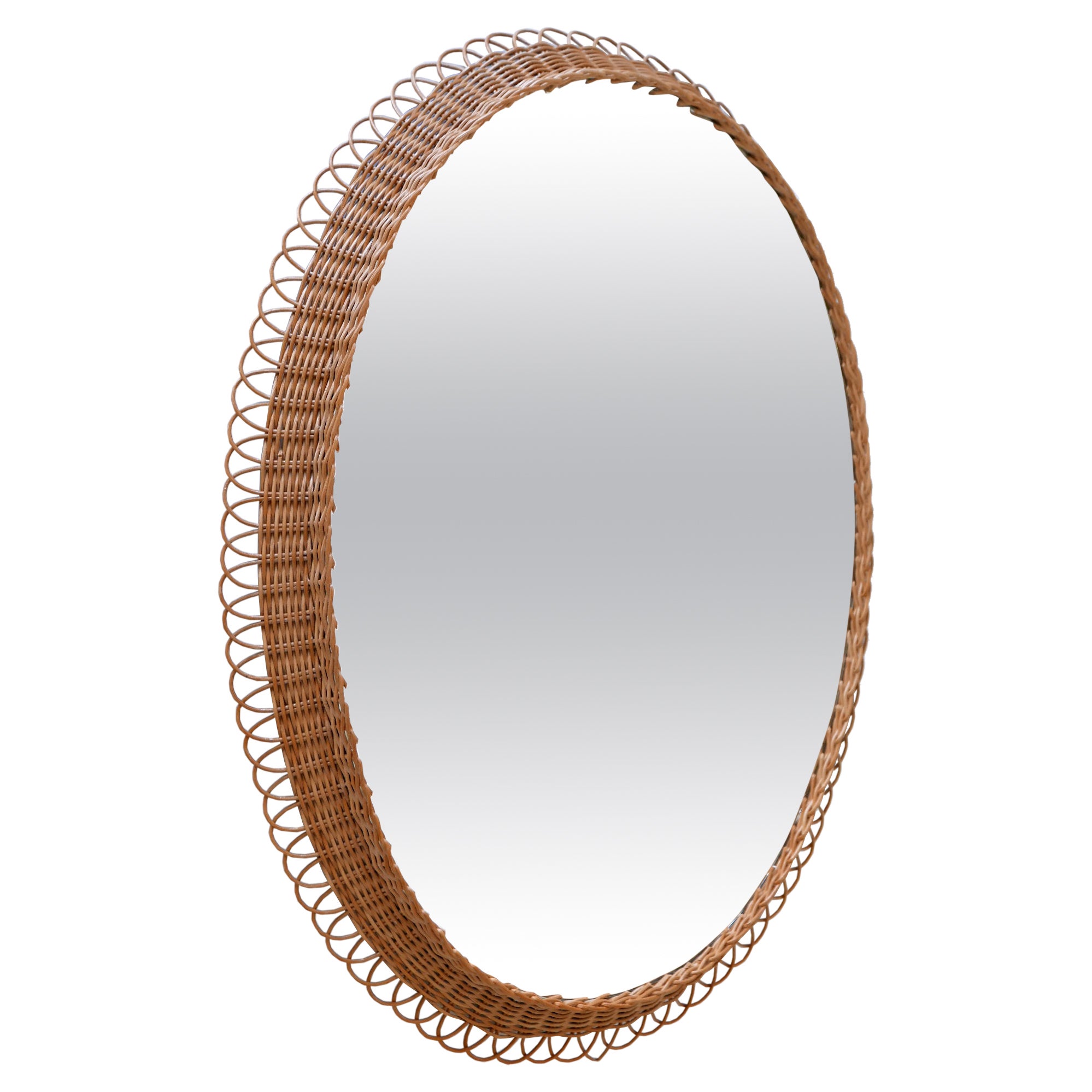 Decorative Mid-Century Modern Rattan Oval Wall Mirror Germany, 1960s For Sale