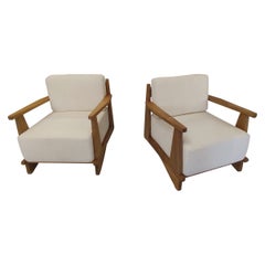 Vintage Pair of Massive Oak Wood Armchairs, Attb Maison Regain