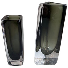 Dos jarrones de cristal "Sommerso" de Nils Landberg para Orrefors