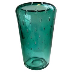 Vase Blenko vert avec bulles d'air, années 1950 