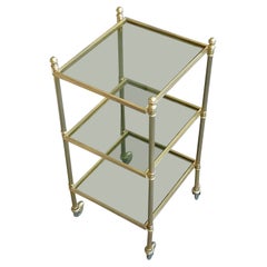 Retro French 1950 Bar Cart Serving Trolley Side Table Maison Jansen Baguès Brass Glass