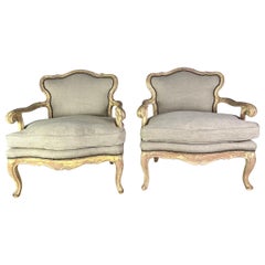 Pair of Early 20th Century French Provincial Armchairs W/ Down Cushions