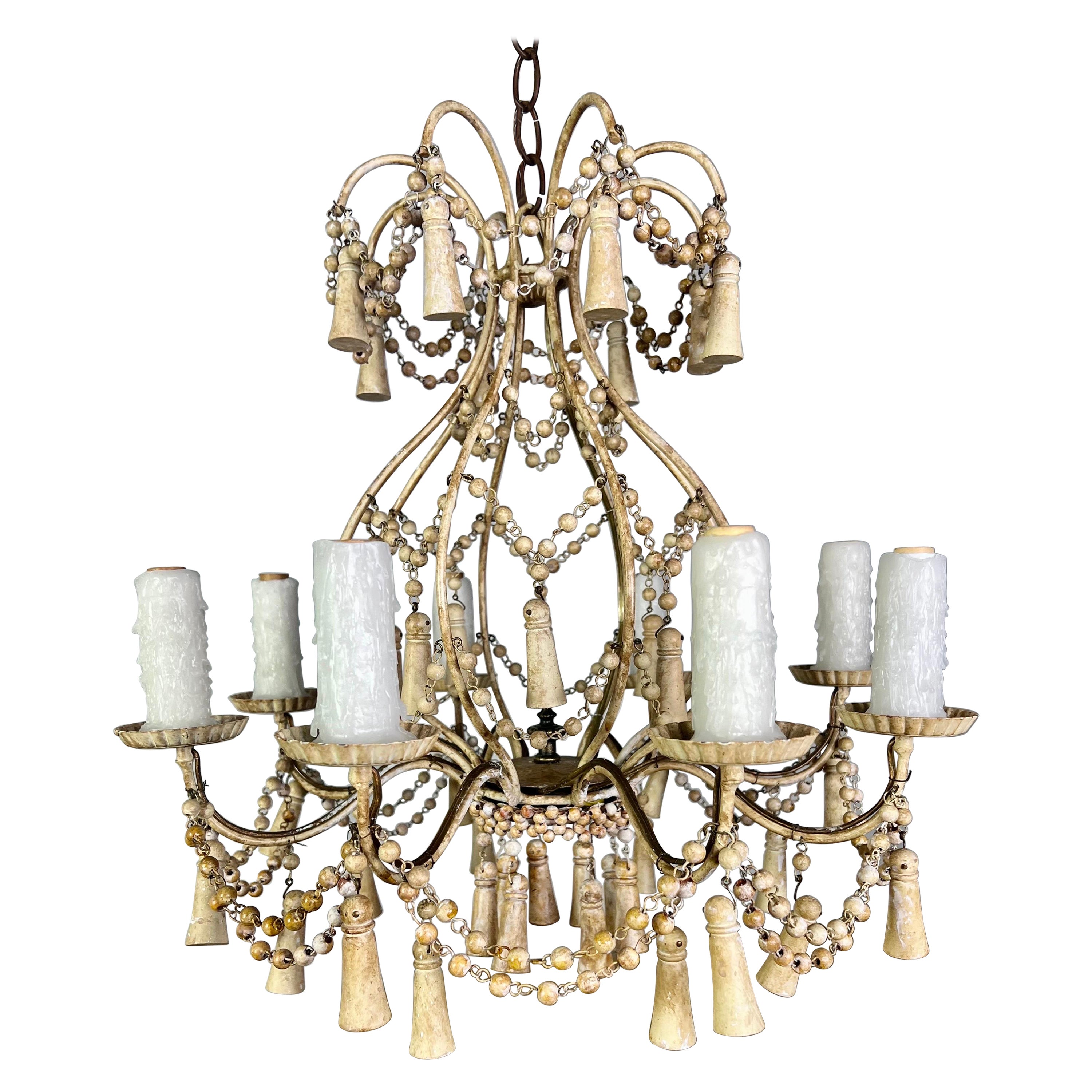 Italian Painted Wood Beaded Chandelier,  circa 1930 For Sale