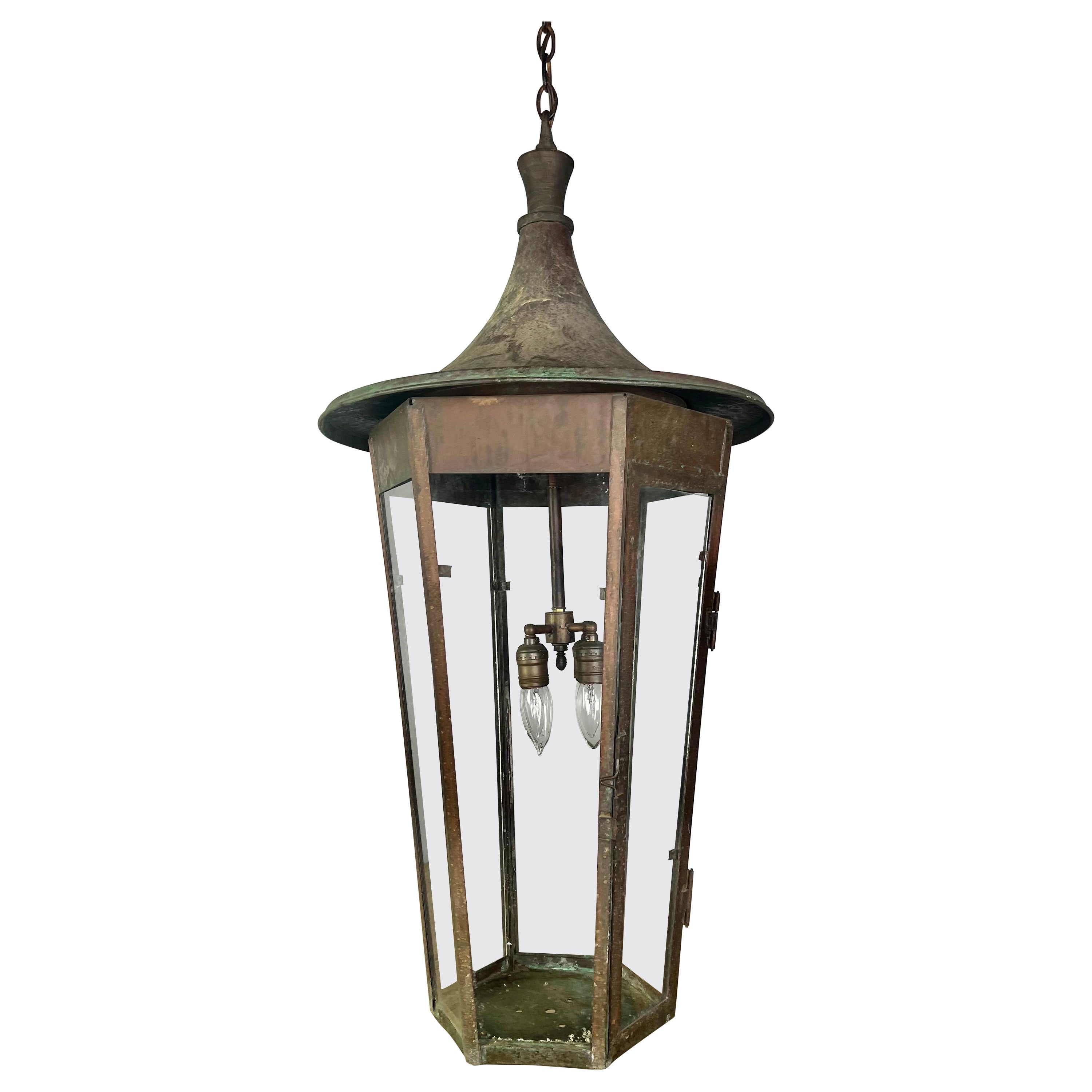 19th Century American Copper and Brass Gas Lantern Sconce at 1stDibs