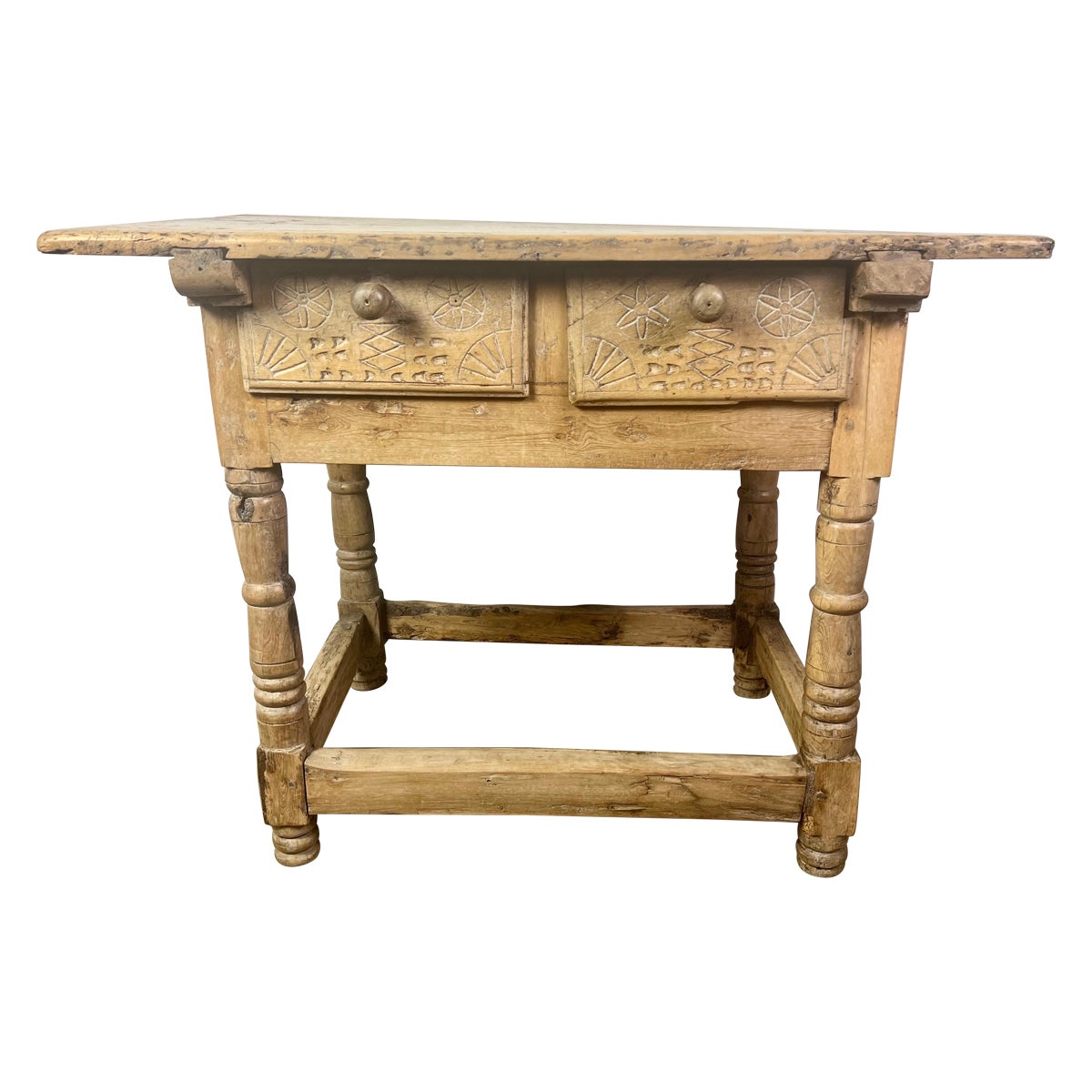 18th Century Bleached Walnut Spanish Colonial Table with Two Drawers For Sale