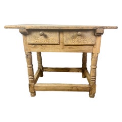 Antique 18th Century Bleached Walnut Spanish Colonial Table with Two Drawers