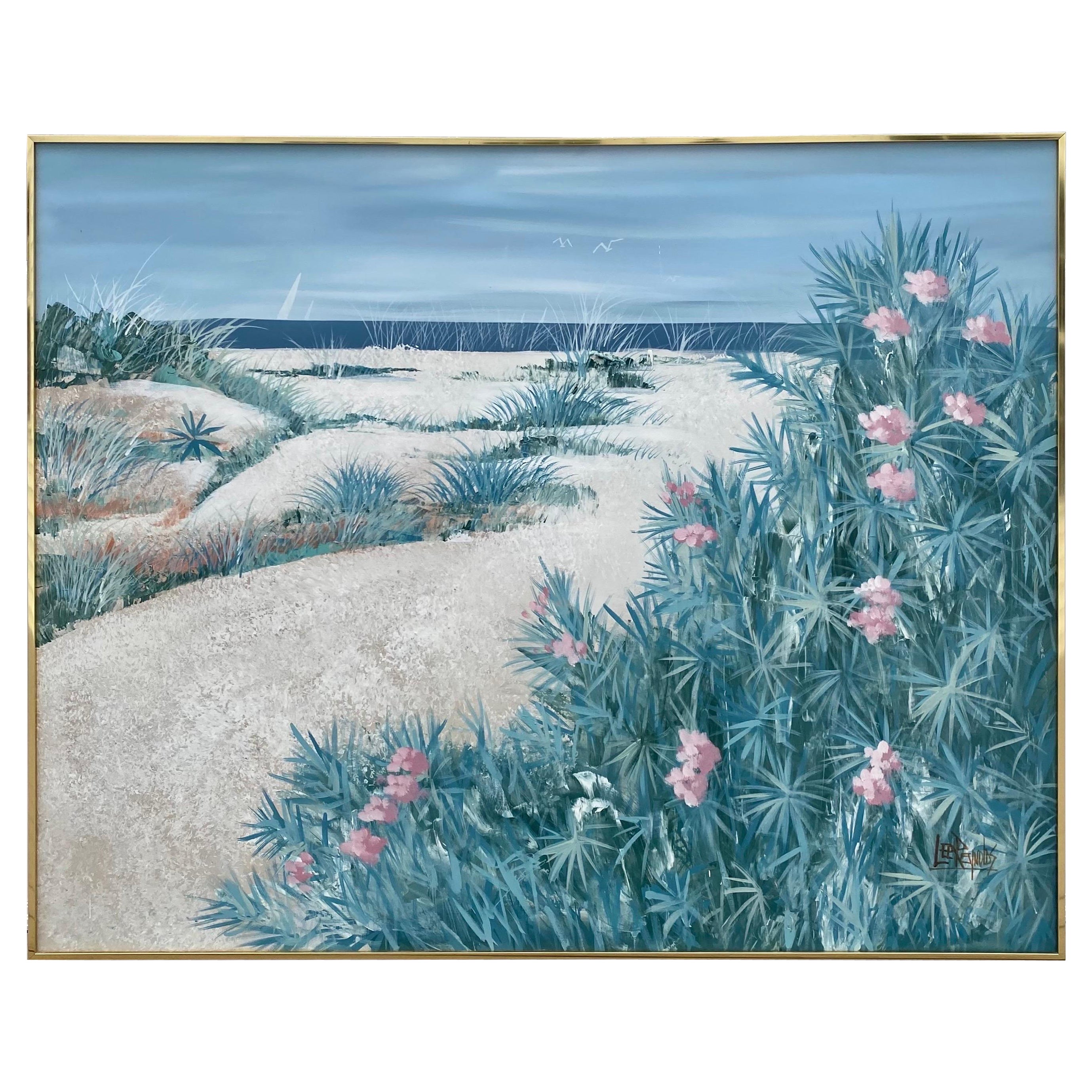 Large Lee Reynolds Original Signed Coastal Beach Painting Midcentury Modern Art For Sale