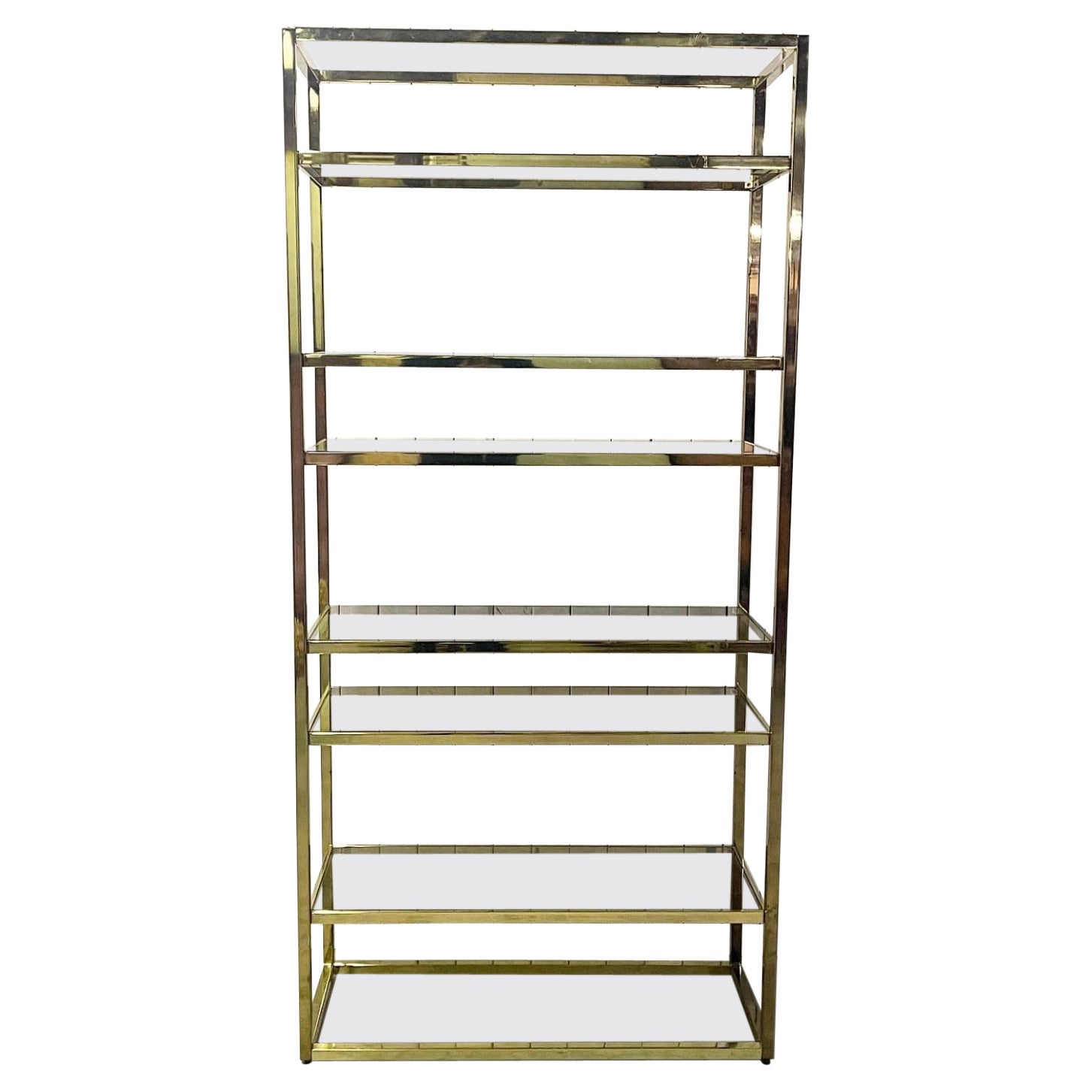 Stylish French Mid-Century Hollywood Regency Brass Etagere For Sale