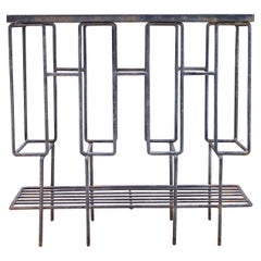 1950s Shelf Entryway Table Patinated Black Iron Rod like Sol Bloom Record Rack
