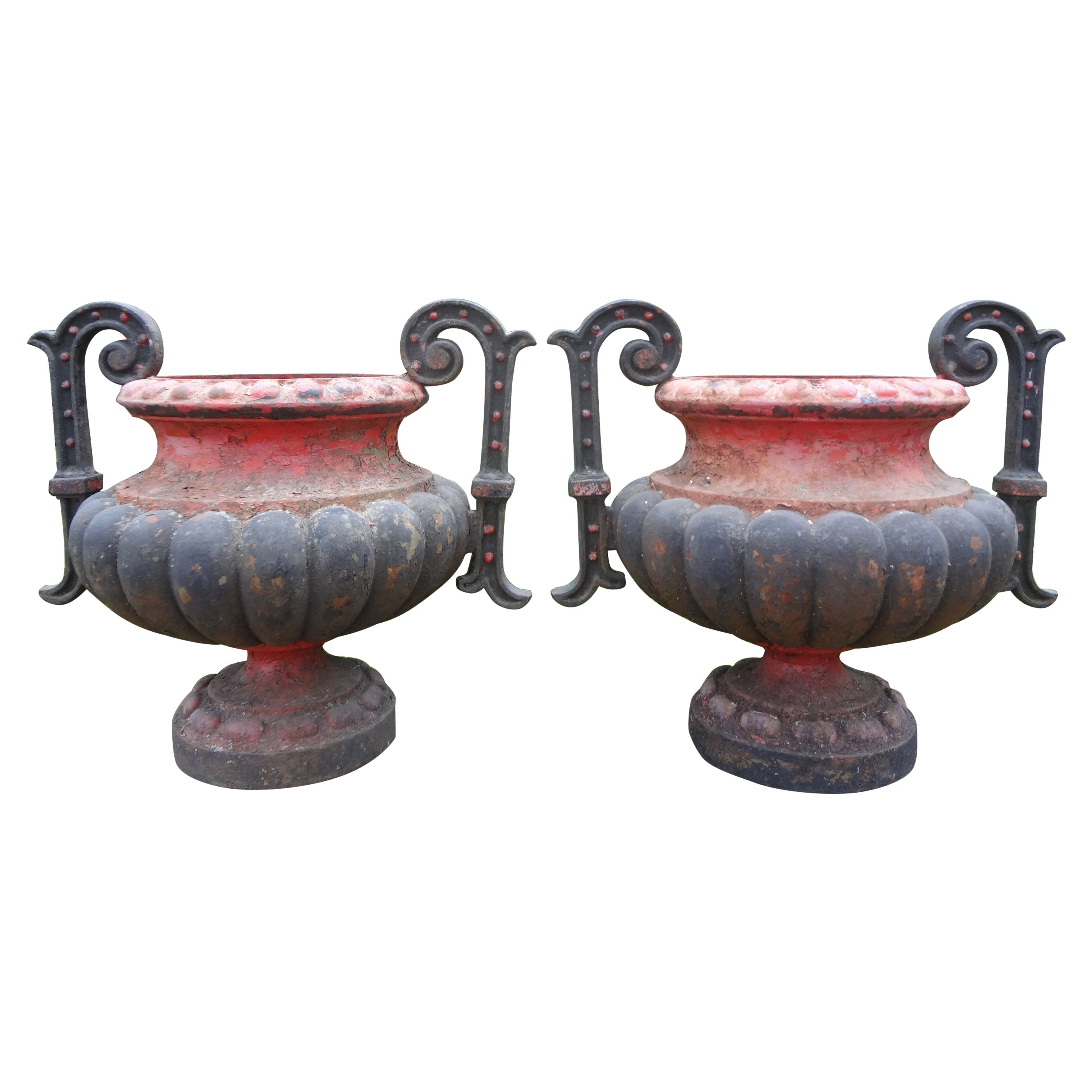 Pair of 19th Century French Iron Garden Urns For Sale