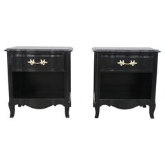 Vintage Thomasville French Provincial Black Lacquered Nightstands, Pair