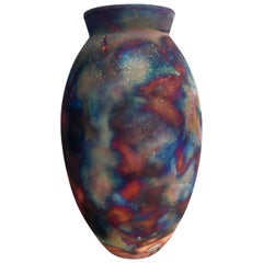Raaquu Raku Große ovale Vase, geflammt, S/N0000601 Tafelaufsatz, Kunstserie