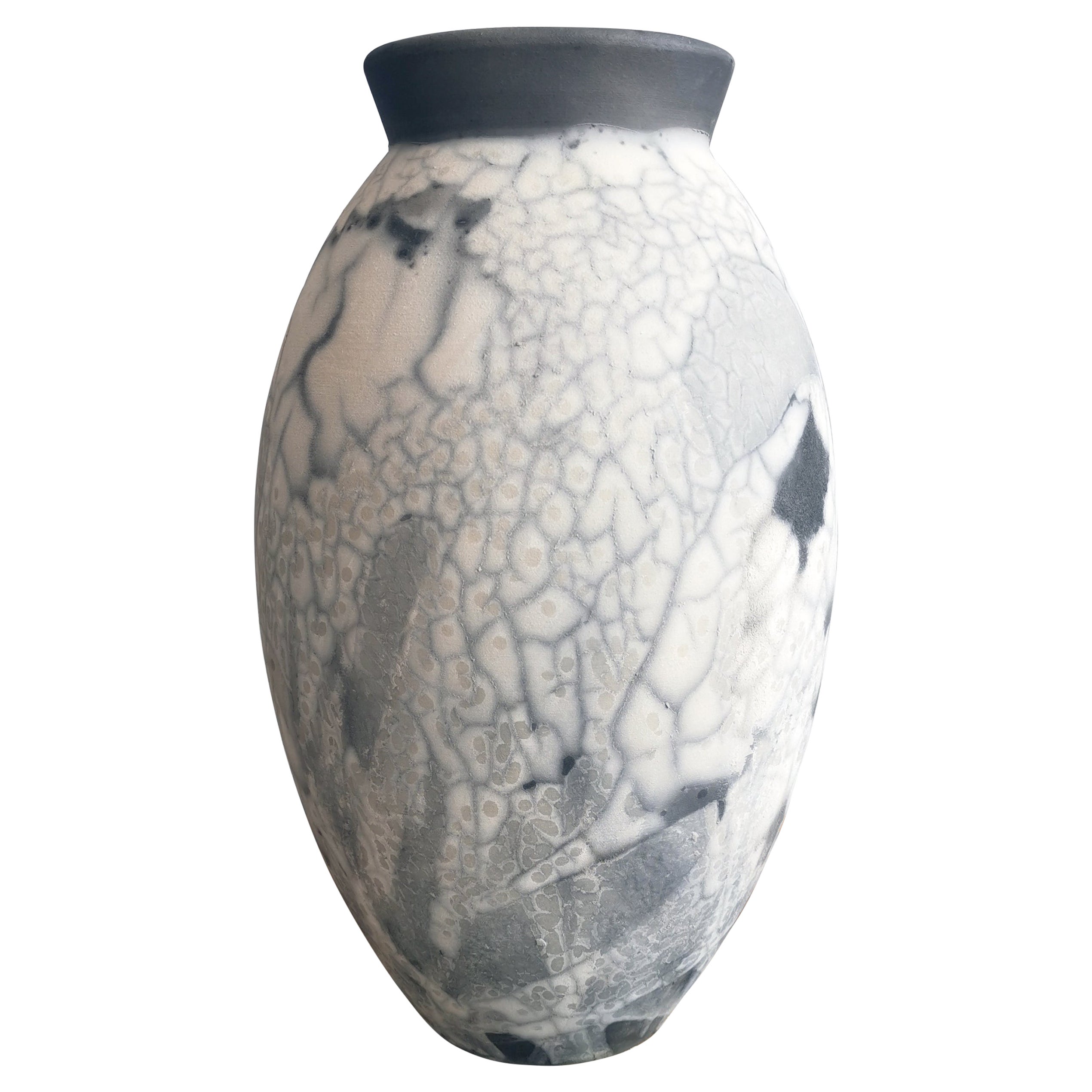 Raaquu Raku grand vase ovale cuit au four S/N0000374 Série de pièces d'art, Malaisie