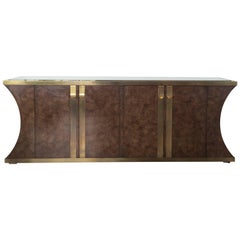 Burlwood and Aged Brass Credenza by Mastercraft
