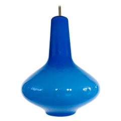 Opaline Blue Glass Pendant Lamp by Massimo Vignelli for Venini Murano, 1950s