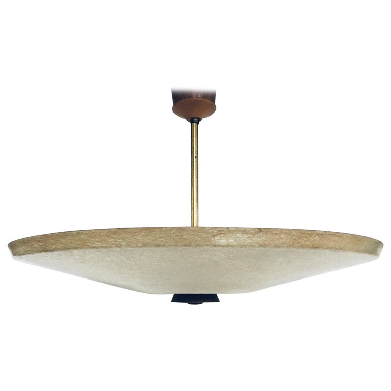 1950s Dutch Design Fiber and Teak Pendant Lamp For Sale at 1stDibs