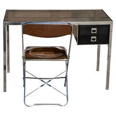 Guy Lefèvre Desk with 2 Drawers and Folding Chairs in Plexiglas, 1970