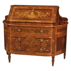 Vintage 20th Century Inlaid Wood Italian Louis XVI Style Bureau Desk, 1950