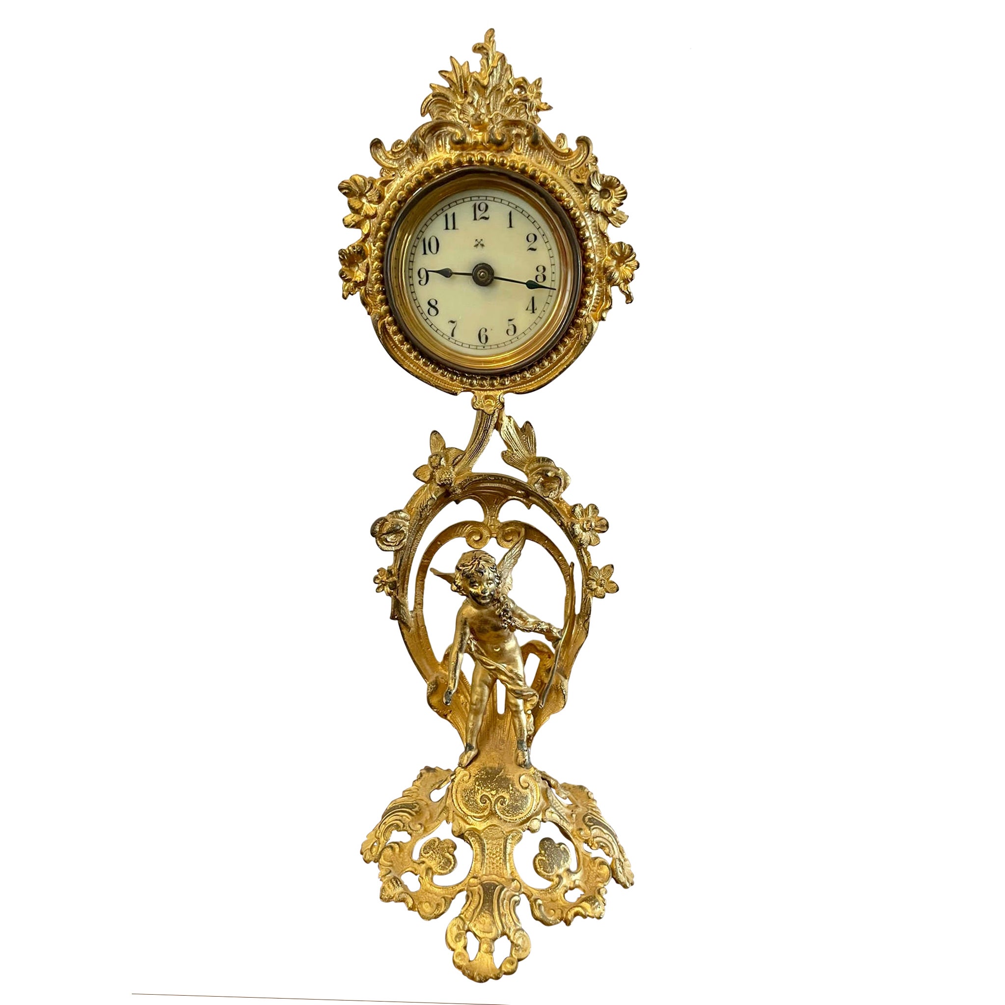 Schöne antike viktorianische französische verzierte vergoldete Uhr