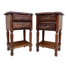 Vintage Spanish Nightstands in Walnut with 2 Drawers and Shelf, 1950, Set of 2