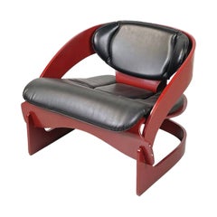 Vintage Italian Modern Red Wood Armchair Mod. 4801 by Joe Colombo for Kartell, 1970s