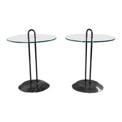 Italian Modern Coffee Tables in Glass Black Metal Black Marquinia Marble, 1980s