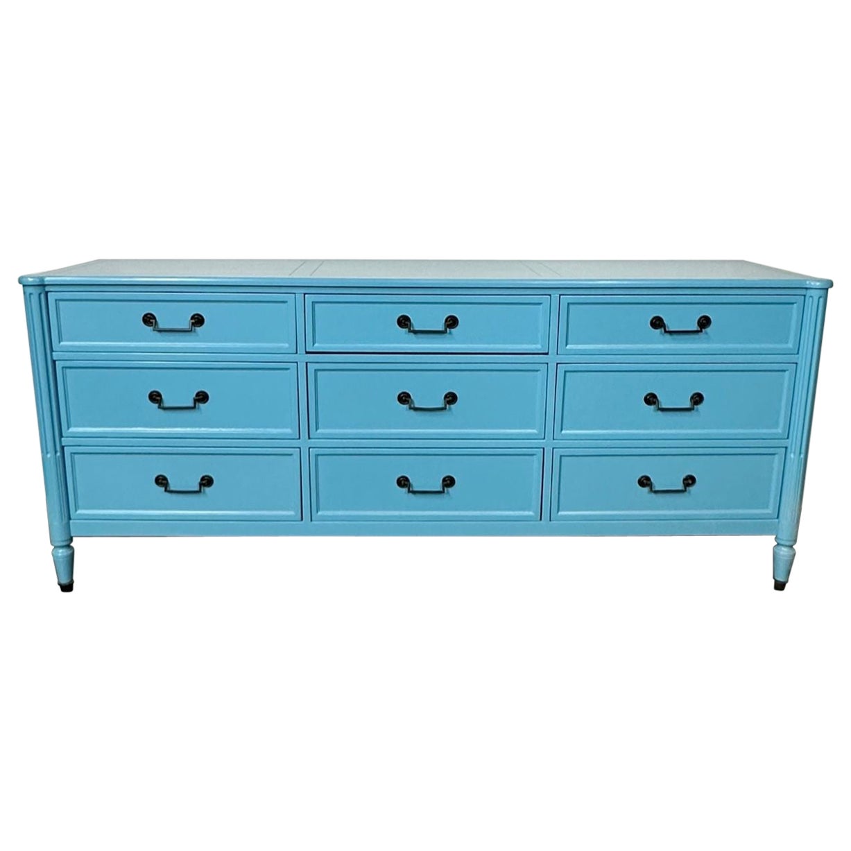 Hollywood Regency Style Dresser / Sideboard, Cerulean Blue Lacquer, Baker