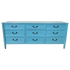 Hollywood Regency Style Dresser / Sideboard, Cerulean Blue Lacquer, Baker