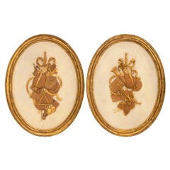 True Pair Of Italian 18th Century Louis XVI Period Wood And Mecca Wall Plaques
