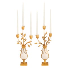 Pair of French 19th Century Louis XVI St. Ormolu and Marble Candelabras